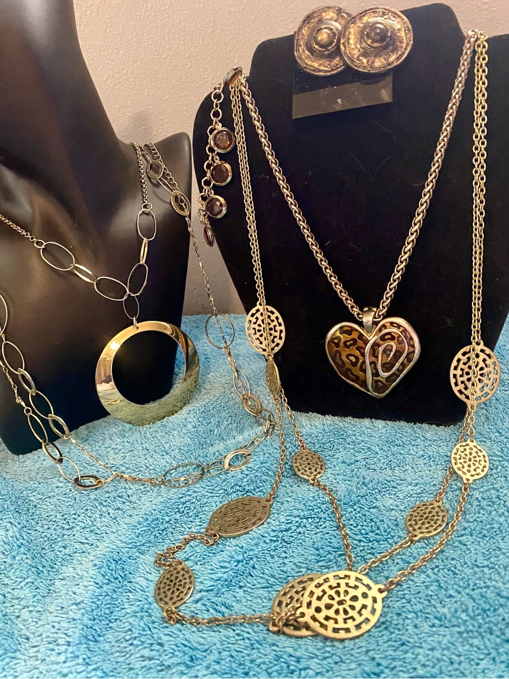 Gold-Tone Heart Pendant and long boho Necklaces, Bracelet,  Earrings fall